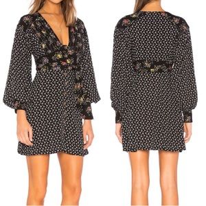 Free People Pintuck Black/White Floral Dress